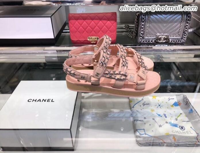 Classic Hot Chanel Chain Leather Strap Flat Sandals G3445 Pink 2020