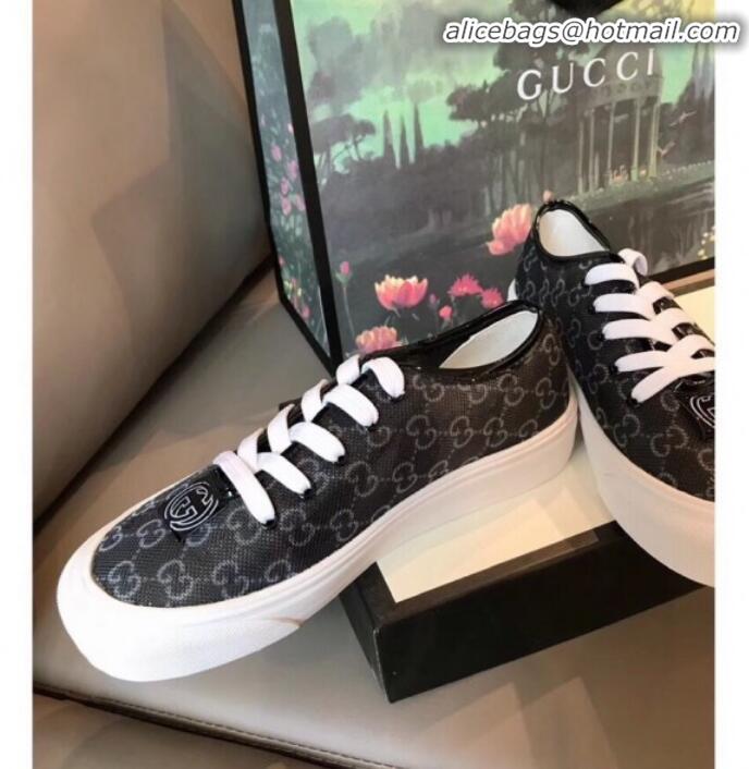 Good Quality Gucci GG Label Canvas Platform Sneakers G71609 Black