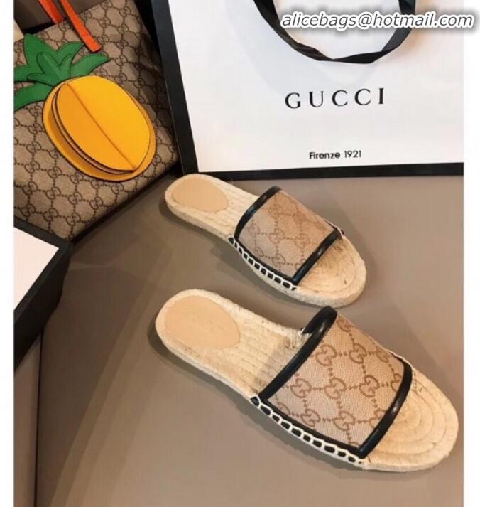 Pretty Style Gucci GG Canvas Espadrilles Slide Sandals G71619 Coffee