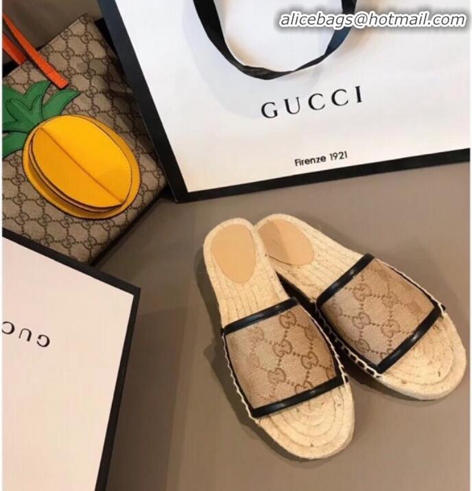 Pretty Style Gucci GG Canvas Espadrilles Slide Sandals G71619 Coffee