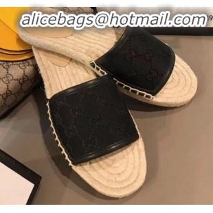 Top Grade Gucci GG Canvas Espadrilles Slide Sandals G71619 Black