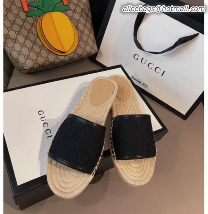 Top Grade Gucci GG Canvas Espadrilles Slide Sandals G71619 Black