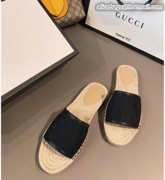 Top Grade Gucci GG Canvas Espadrilles Slide Sandals G71619 Black