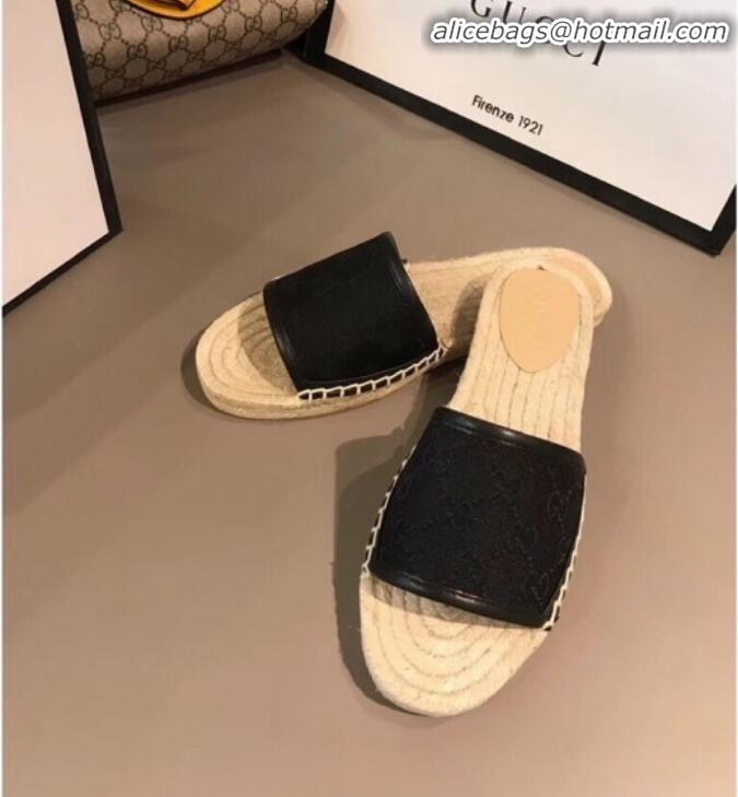 Top Grade Gucci GG Canvas Espadrilles Slide Sandals G71619 Black