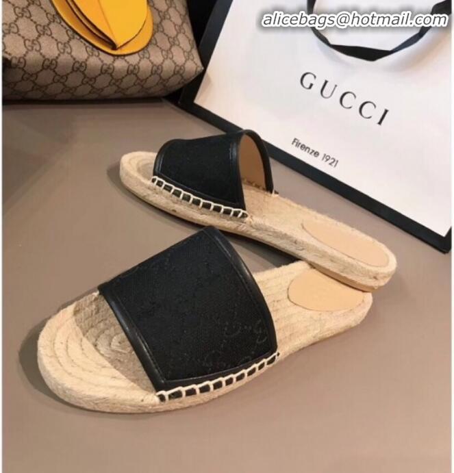 Top Grade Gucci GG Canvas Espadrilles Slide Sandals G71619 Black