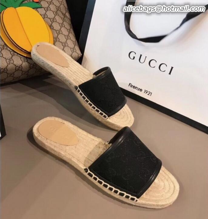 Top Grade Gucci GG Canvas Espadrilles Slide Sandals G71619 Black