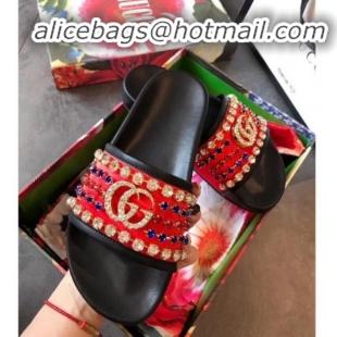 Good Looking Gucci GG Canvas Espadrilles Slide Sandals G71626 Red