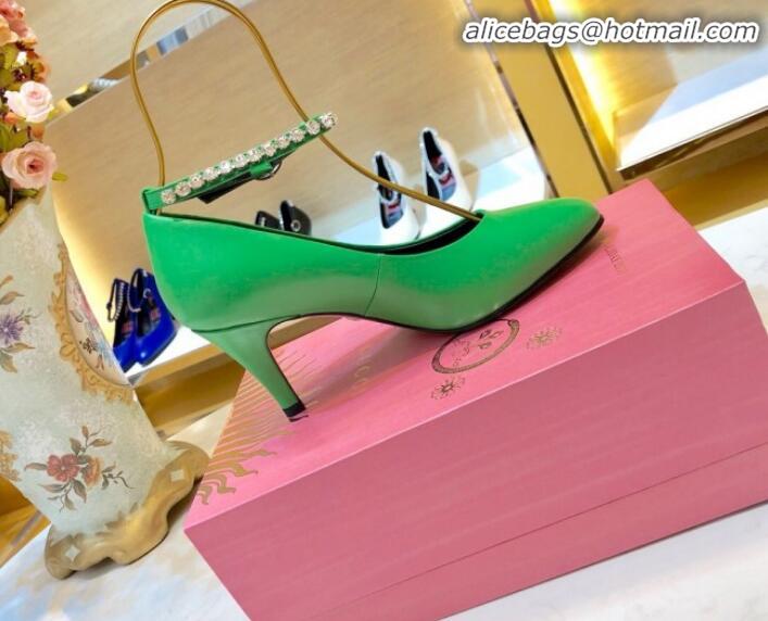 Top Sale Gucci Smooth Leather Print Insole Mid-Heel Pump G71669 Green