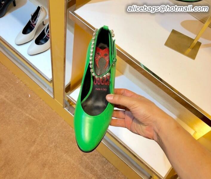 Top Sale Gucci Smooth Leather Print Insole Mid-Heel Pump G71669 Green