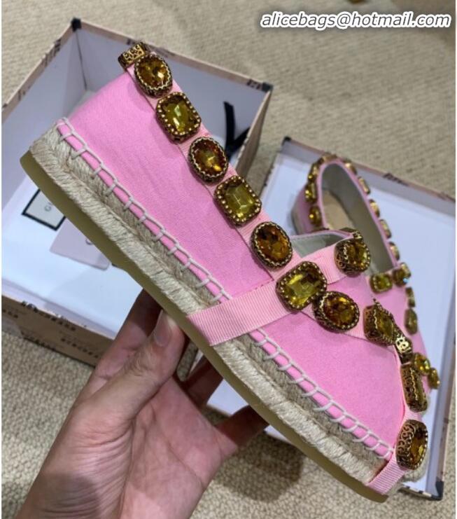 New Design Gucci Canvas Espadrille with Crystals Band 5573025 Pink 2019