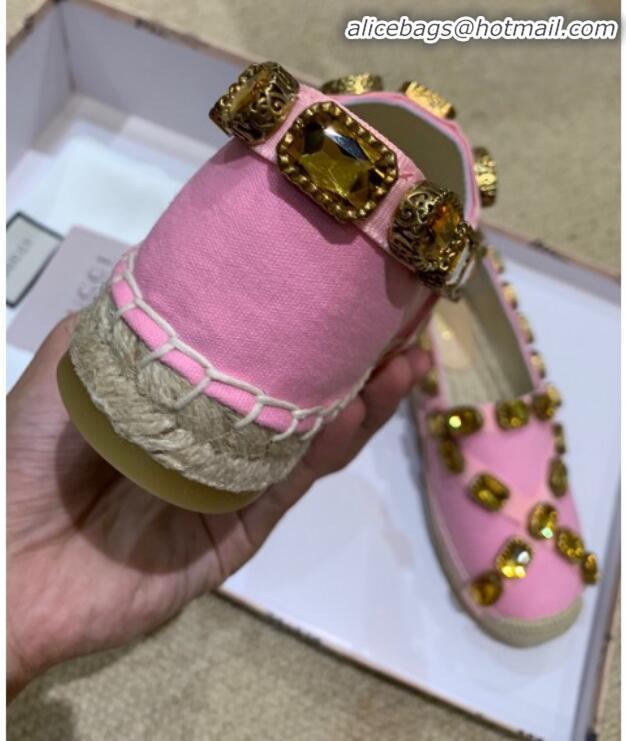 New Design Gucci Canvas Espadrille with Crystals Band 5573025 Pink 2019