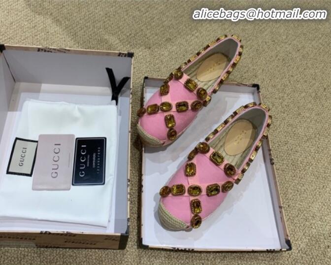 New Design Gucci Canvas Espadrille with Crystals Band 5573025 Pink 2019