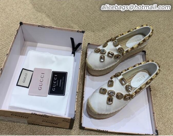 Low Cost Gucci Canvas Platform Espadrille with Crystals Band G71723 White 2019