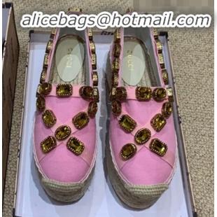 Grade Quality Gucci Canvas Platform Espadrille with Crystals Band G71723 Pink 2019