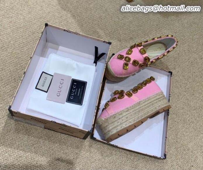 Grade Quality Gucci Canvas Platform Espadrille with Crystals Band G71723 Pink 2019