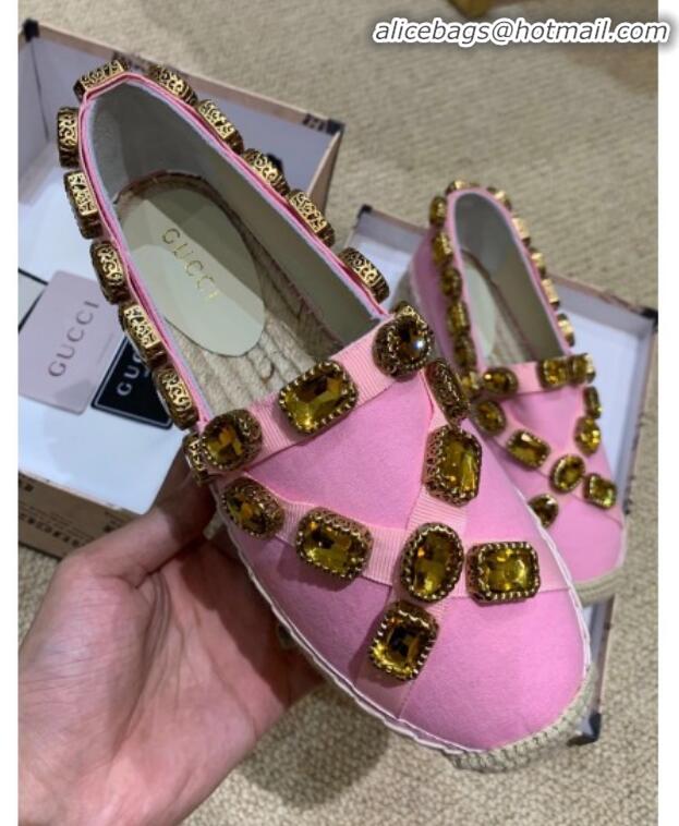 Grade Quality Gucci Canvas Platform Espadrille with Crystals Band G71723 Pink 2019