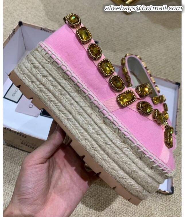 Grade Quality Gucci Canvas Platform Espadrille with Crystals Band G71723 Pink 2019