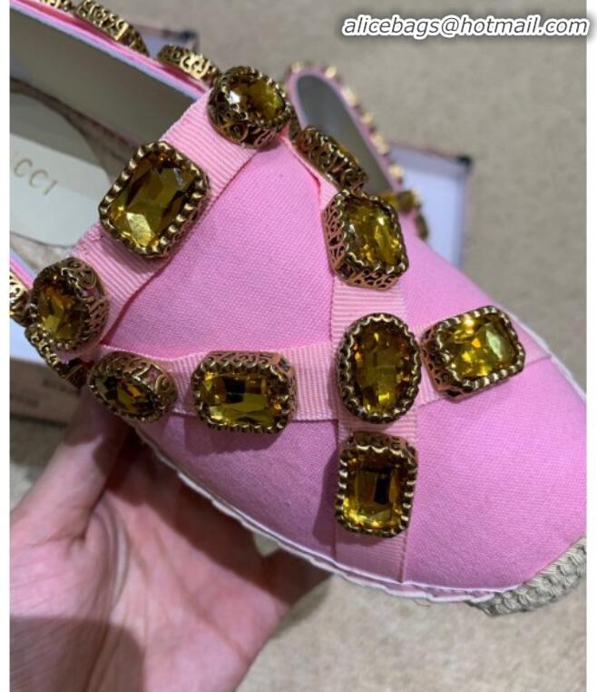 Grade Quality Gucci Canvas Platform Espadrille with Crystals Band G71723 Pink 2019