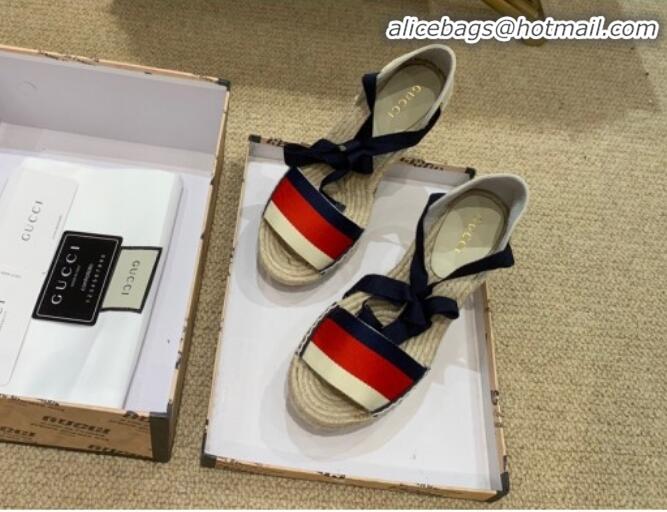 Luxury Hot Gucci Web Platform Wedge Heel Espadrille Sandals 525728 Blue