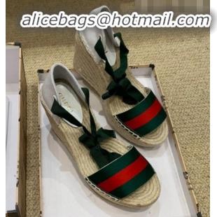 Best Quality Gucci Web Platform Wedge Heel Espadrille Sandals 525728 Green