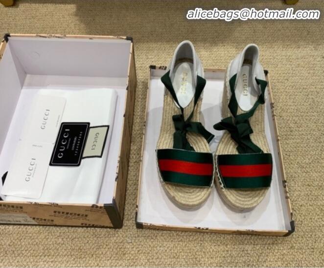 Best Quality Gucci Web Platform Wedge Heel Espadrille Sandals 525728 Green