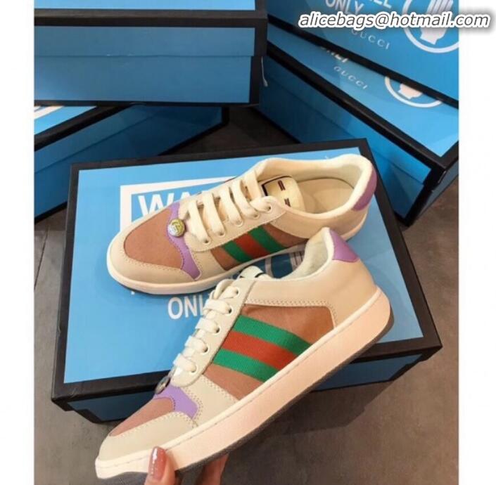 Fashion Gucci Screener Leather Sneaker 577684 White/Brown