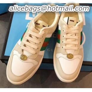 Luxury Gucci Screener Leather Sneaker 577684 White/Light Grey