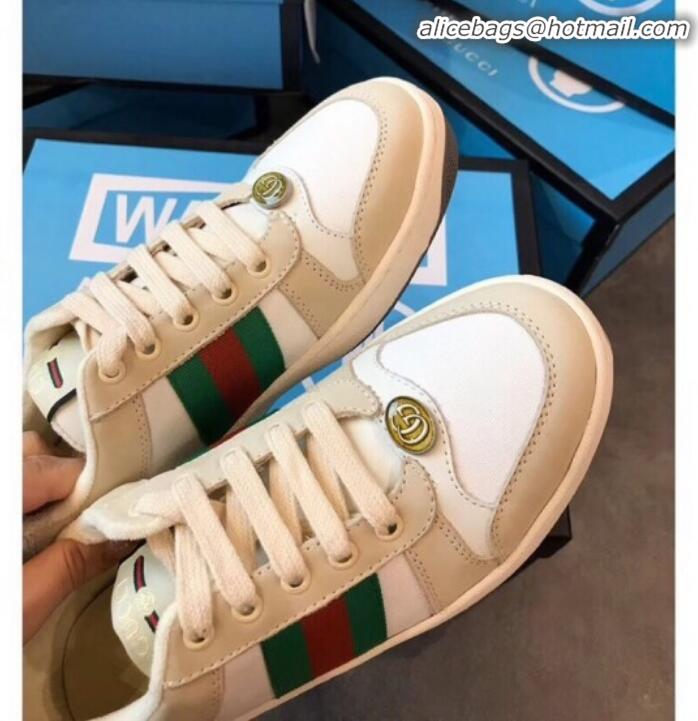 Luxury Gucci Screener Leather Sneaker 577684 White/Light Grey