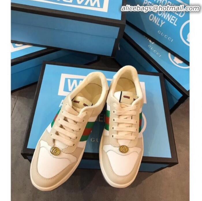 Luxury Gucci Screener Leather Sneaker 577684 White/Light Grey