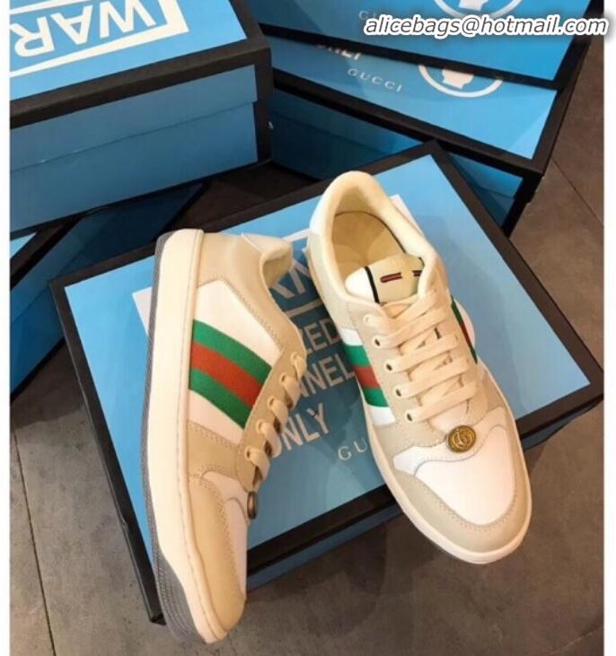 Luxury Gucci Screener Leather Sneaker 577684 White/Light Grey