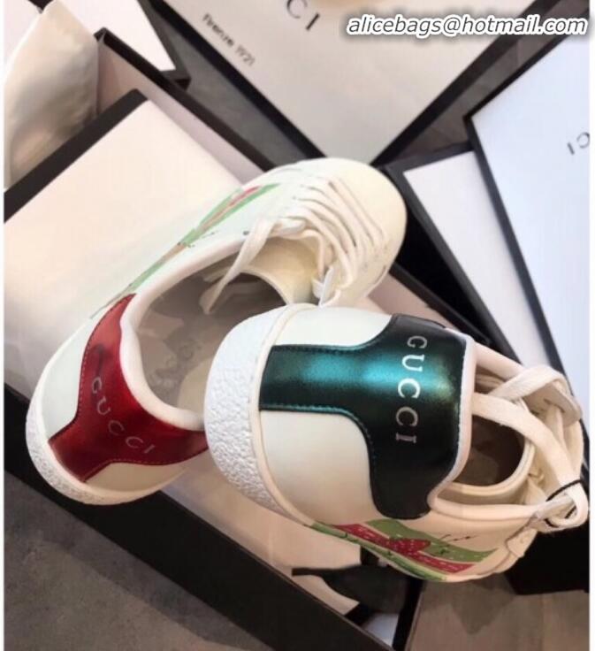 Luxury Gucci Ace Sneaker with Web and Strawberry G72637 White