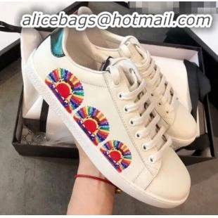 Luxury Gucci Ace Sneaker with Rainbow Print G72639 White