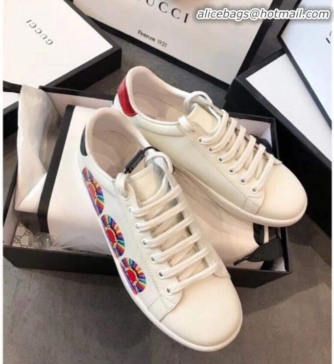 Luxury Gucci Ace Sneaker with Rainbow Print G72639 White