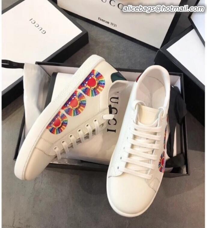 Luxury Gucci Ace Sneaker with Rainbow Print G72639 White