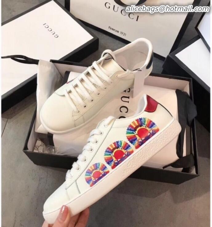 Luxury Gucci Ace Sneaker with Rainbow Print G72639 White