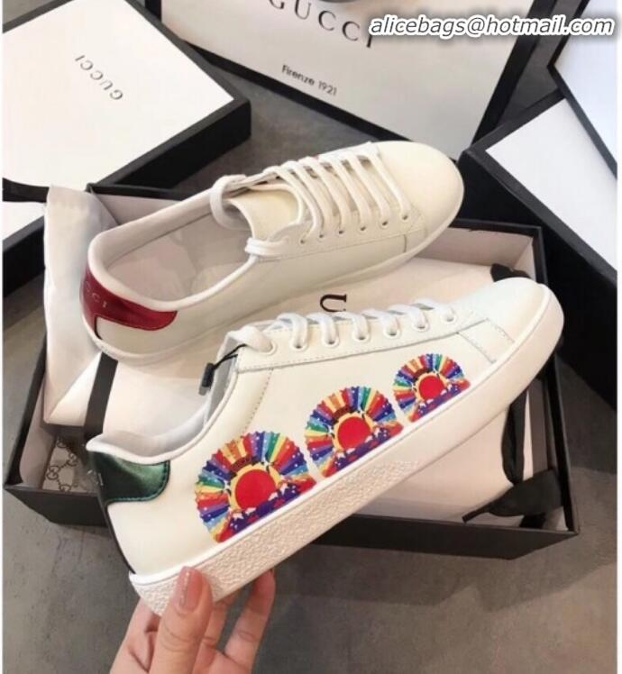 Luxury Gucci Ace Sneaker with Rainbow Print G72639 White