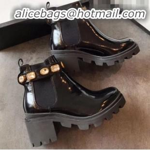 Discount Gucci Smooth Leather Short Platform Boot with Crystal Belt 550036 Black 2019