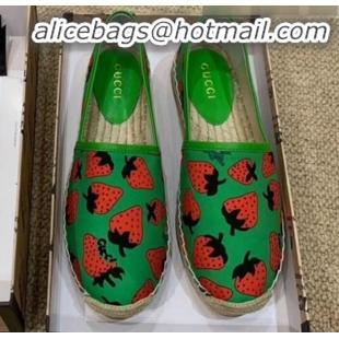 High Quality Gucci Strawberry Print Silk Espadrilles G81531 Green 2020