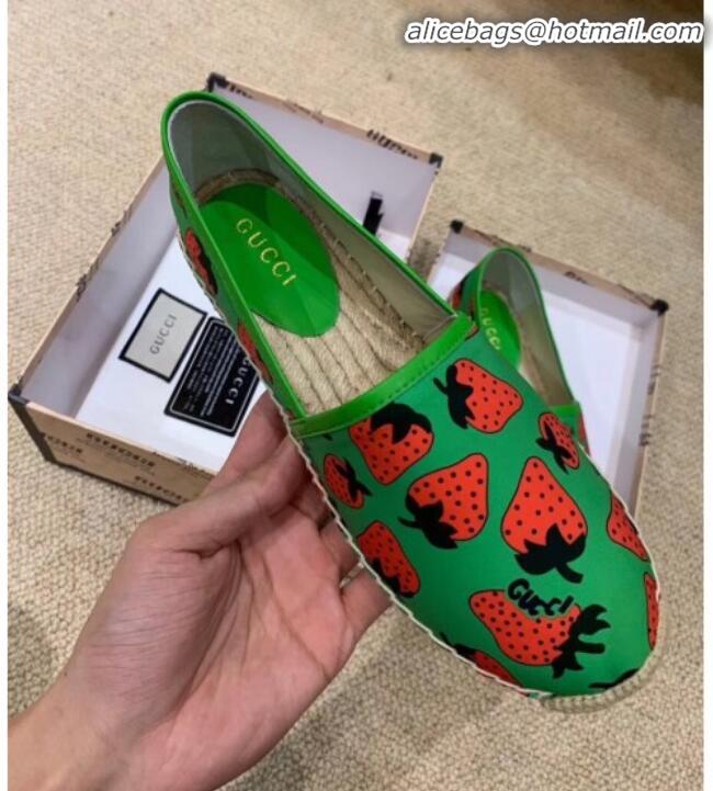 High Quality Gucci Strawberry Print Silk Espadrilles G81531 Green 2020