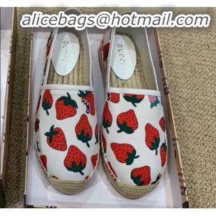 Discount Gucci Strawberry Print Silk Espadrilles G81531 White 2020