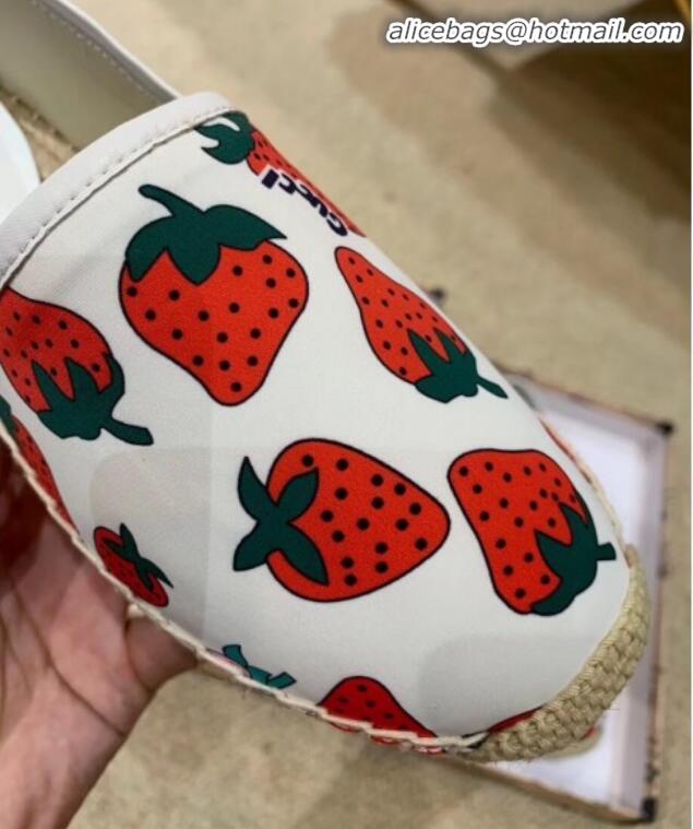 Discount Gucci Strawberry Print Silk Espadrilles G81531 White 2020