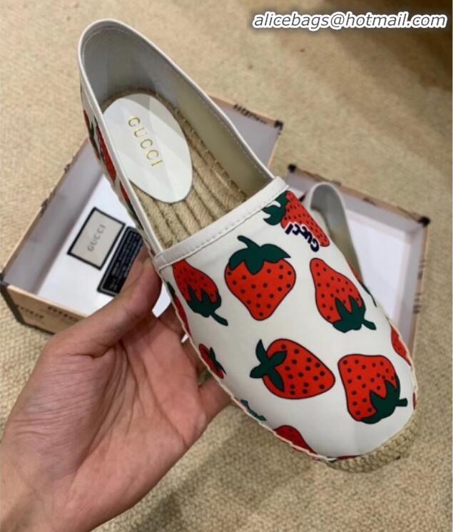 Discount Gucci Strawberry Print Silk Espadrilles G81531 White 2020