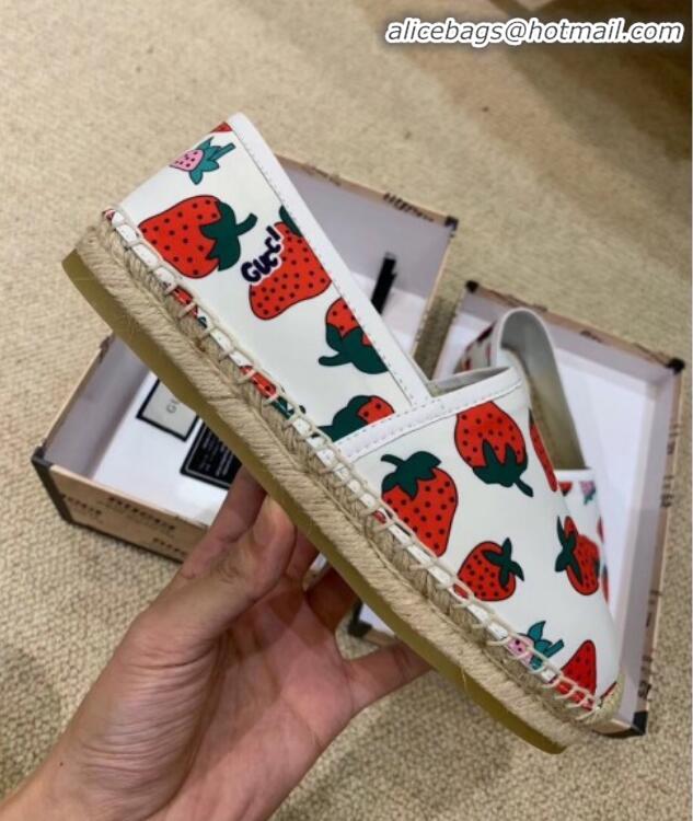 Discount Gucci Strawberry Print Silk Espadrilles G81531 White 2020