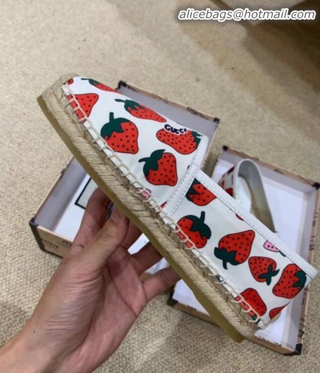 Discount Gucci Strawberry Print Silk Espadrilles G81531 White 2020