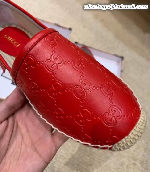 New Style Gucci Signature GG Leather Espadrilles G81535 Red 2020