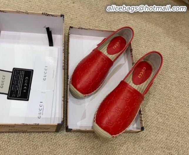 New Style Gucci Signature GG Leather Espadrilles G81535 Red 2020