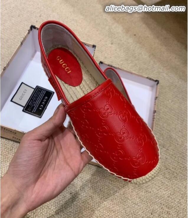 New Style Gucci Signature GG Leather Espadrilles G81535 Red 2020