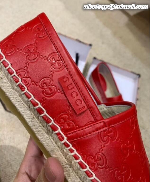 New Style Gucci Signature GG Leather Espadrilles G81535 Red 2020