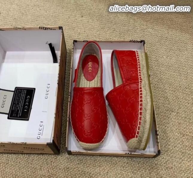 New Style Gucci Signature GG Leather Espadrilles G81535 Red 2020