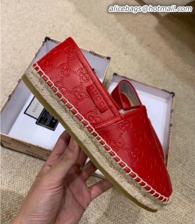 New Style Gucci Signature GG Leather Espadrilles G81535 Red 2020